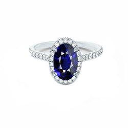 Anello Halo Diamante Con Accenti Zaffiro Sri Lanka Ovale 7.50 Carati