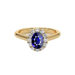 Anello Halo Diamante Oro Giallo Ovale Zaffiro Ceylon 5.25 Carati