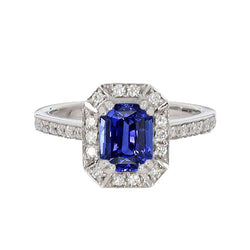 Anello Halo Diamante Smeraldo Zaffiro dello Sri Lanka 3 Carati