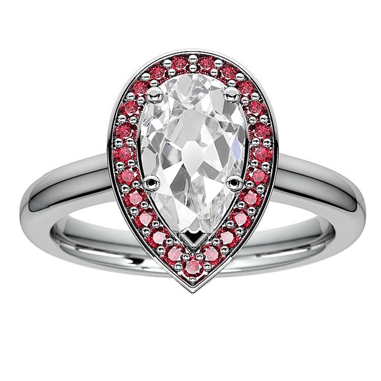 Anello Halo Diamante a Pera Taglio Antico e Zaffiro Rosa Rotondo 5.25 Carati - harrychadent.it