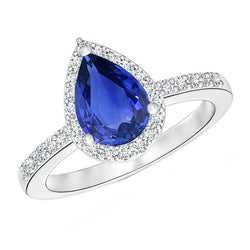 Anello Halo Diamond Blue Sapphire stile a goccia con accenti 5.50 carati