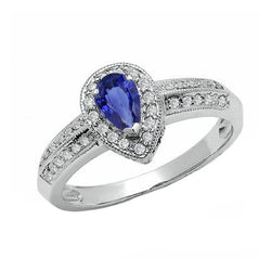 Anello Halo Doppio Gambo Pera Zaffiro Blu & Diamanti 2 Carati
