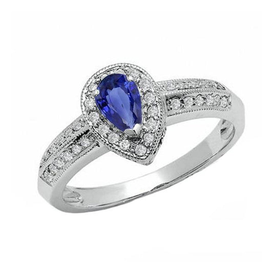 Anello Halo Doppio Gambo Pera Zaffiro Blu & Diamanti 2 Carati - harrychadent.it