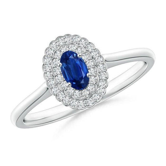 Anello Doppio Zaffiro Blu Halo Con Diamanti 3,25 Carati - harrychadent.it