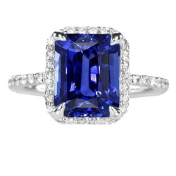 Anello Halo Emerald Ceylon Sapphire con diamanti a punta 4,50 carati