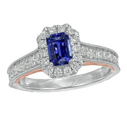 Anello Halo Emerald Ceylon con zaffiro e accenti di diamanti rotondi 3,50 carati