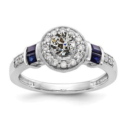 Anello Halo Il giro vecchio minatore Diamante & Princess Zaffiri 2.50 Carati