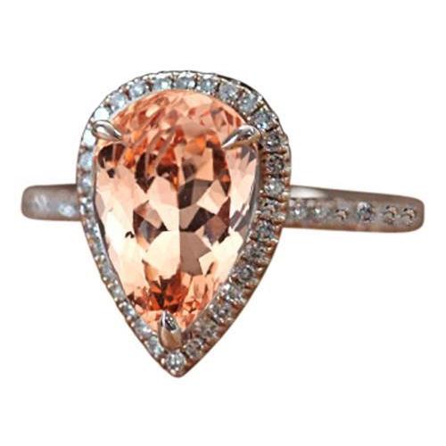 Anello Halo Morganite 10 Ct Con Diamanti Oro Bianco 14K - harrychadent.it