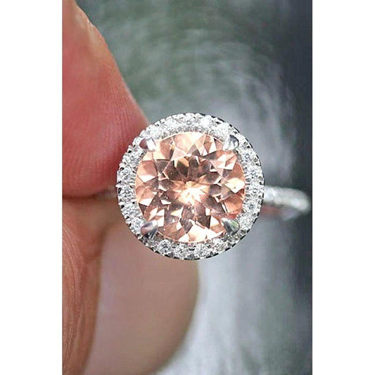 Anello Halo Morganite E Diamanti 15.50 Carati Oro Bianco 14K - harrychadent.it