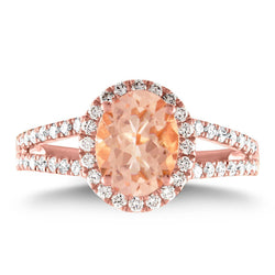 Anello Halo Morganite e Diamanti 21 Ct Oro Rosa 14K