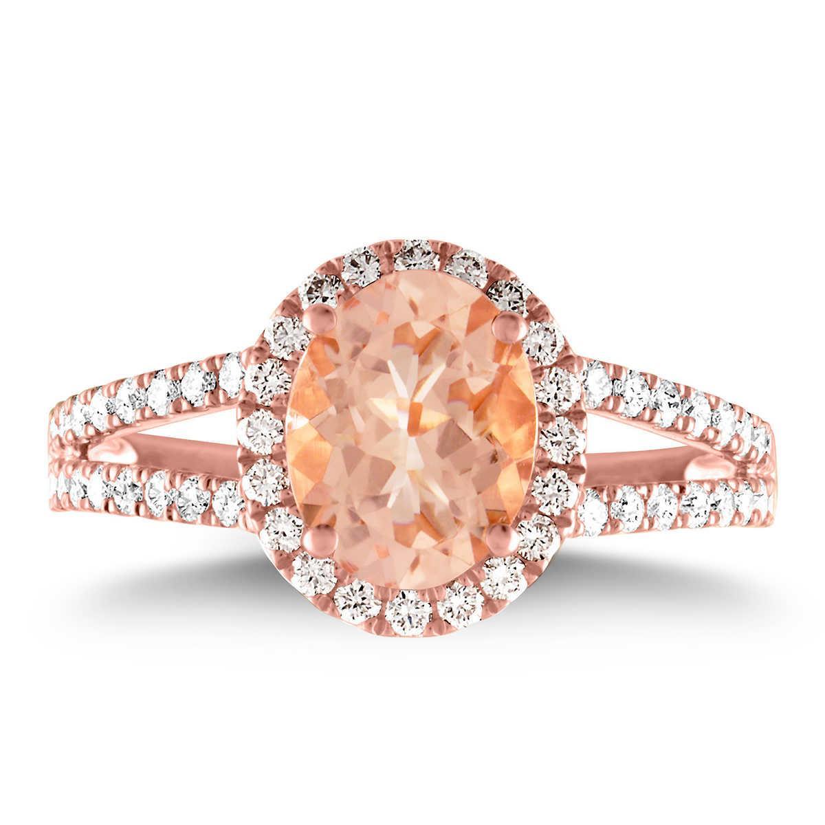 Anello Halo Morganite e Diamanti 21 Ct Oro Rosa 14K - harrychadent.it