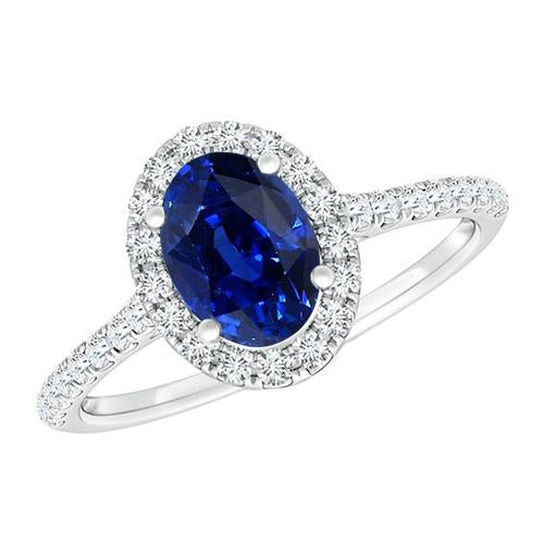 Anello Halo Ovale Con Diamante Zaffiro Blu Con Accenti Oro Bianco 6 Carati - harrychadent.it