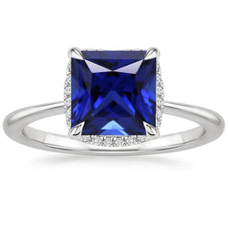 Anello Halo Principessa Sri Lanka Zaffiro e Diamante 5.25 Carati