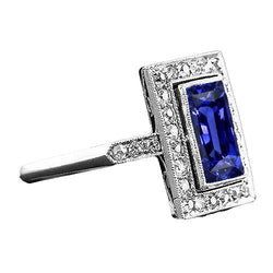 Anello Halo Radiant Ceylon Zaffiro Stile Antico e Diamanti 4 Carati