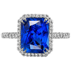 Anello Halo Radiant Zaffiro Doppio Diamante 5.50 Carati