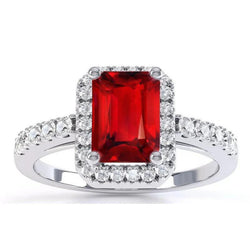 Anello Halo Rosso Rubino Con Diamanti 4.45 Carati Oro Bianco 14K Nuovo