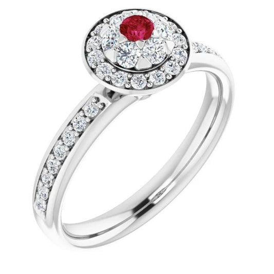 Anello Halo Rubino & Diamante 1.80 Carati Oro Bianco 14K - harrychadent.it