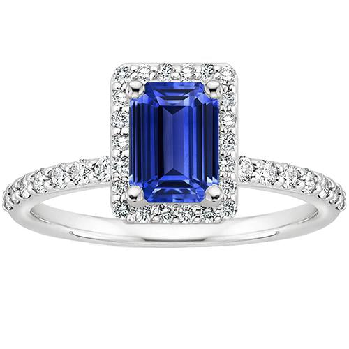 Anello Halo Smeraldo Zaffiro Ceylon & Diamante 4.25 Carati Oro Bianco 14K - harrychadent.it