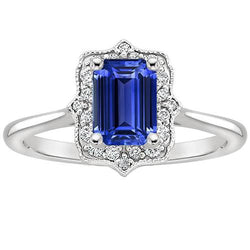 Anello Halo Smeraldo Zaffiro Sri Lanka e Diamante 4 Carati Stile Fiore