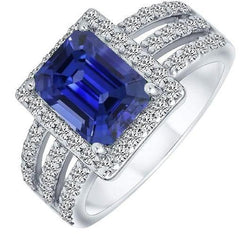 Anello Halo Srilanka Zaffiro Smeraldo Anello Triplo Gambo Diamanti 5.50 Carati