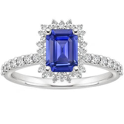 Anello Halo Star Style Zaffiro Ceylon e Diamante 4.50 Carati