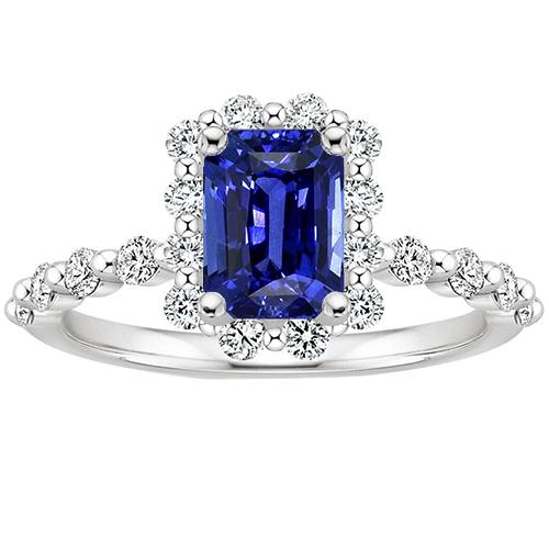 Anello Halo Stile Fiore Con Zaffiro Blu Radiante E Diamante 4.25 Carati - harrychadent.it