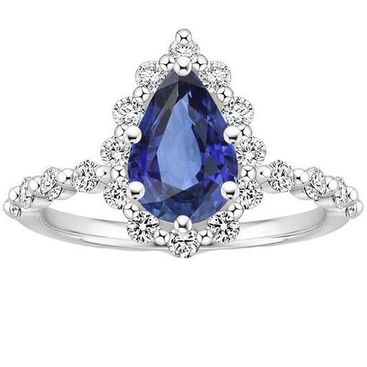 Anello Halo Stile Fiore Pera Zaffiro Blu & Diamanti 5 Carati - harrychadent.it