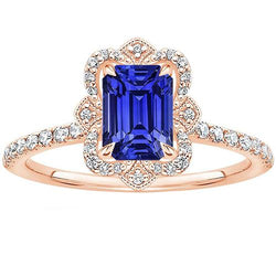 Anello Halo Stile Fiore Smeraldo Blu Zaffiro & Diamante 4.25 Carati