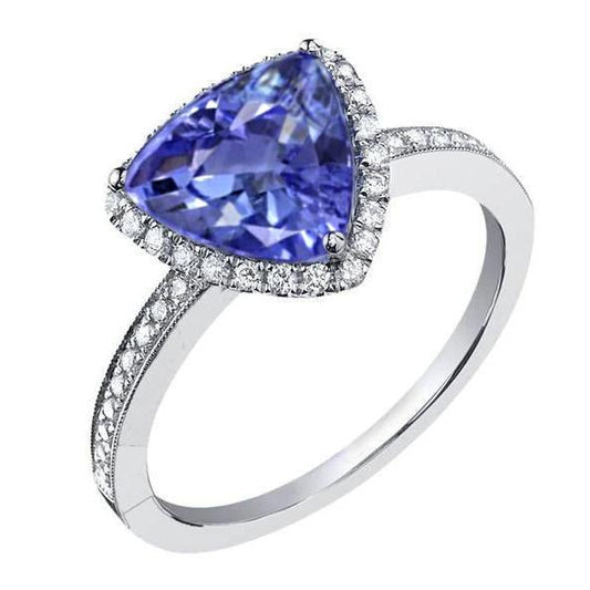 Anello Halo Trillion Tanzanite AAA e Diamanti Rotondi 4 Carati - harrychadent.it