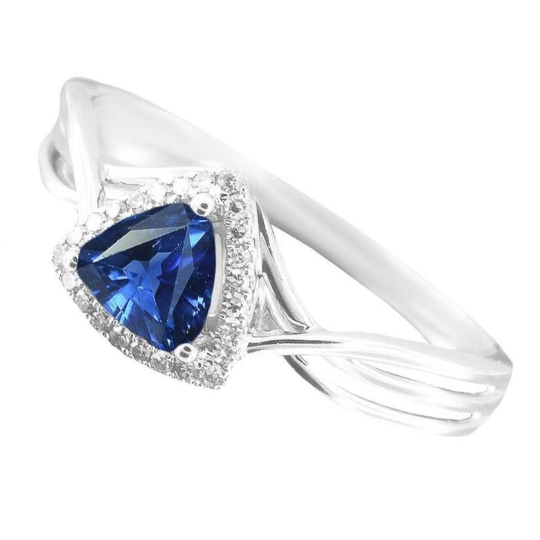 Anello Halo Trillion Zaffiro Diamanti a gambo diviso 2.50 carati Oro 14K - harrychadent.it