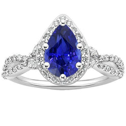 Anello Halo Twist Style Pera Zaffiro Ceylon & Diamanti 3.50 Carati