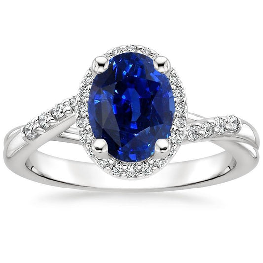 Anello Halo Twist Style Ovale Blu Zaffiro & Diamanti 3.75 Carati - harrychadent.it