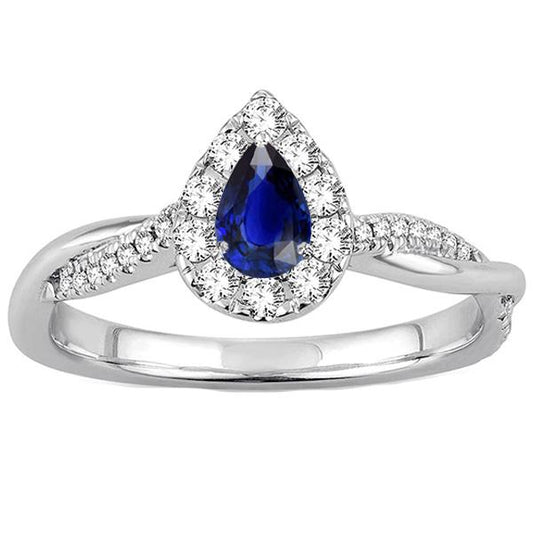 Halo Pear Blue Sapphire Ring Twist Style Diamanti Tondi 3.50 Carati - harrychadent.it