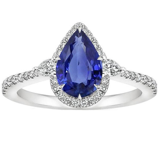 Anello Halo Zaffiro Sri Lanka Taglio Pera & Diamanti 5.25 Carati - harrychadent.it