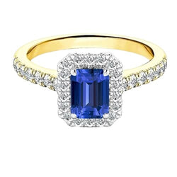 Anello Halo bicolore 3 carati smeraldo zaffiro accenti di diamanti in oro bianco 14 carati