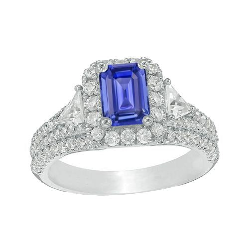 Halo Blue Sapphire Ring 3 Stone Style Smeraldo e Diamanti 3.50 Carati - harrychadent.it