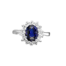 Anello Halo con 4 carati ovale blu zaffiro e gioielli in stile stella di diamanti