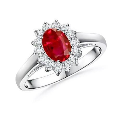 Anello Halo con Rubino e Diamanti da 4.25 Carati Nuovo Oro Bianco 14K - harrychadent.it