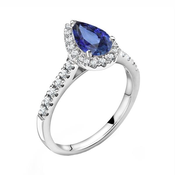 Halo Pear blu zaffiro e pavé di diamanti anello 3 carati - harrychadent.it