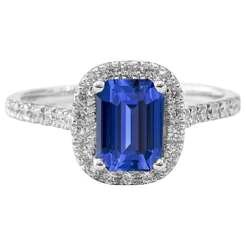 Anello Halo con diamante scintillante Emerald Ceylon Sapphire Gold 3.50 carati - harrychadent.it