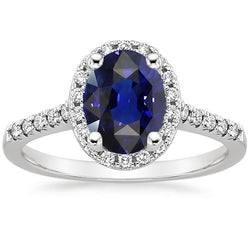 Anello Halo con diamante a taglio ovale con zaffiro dello Sri Lanka da 4 carati