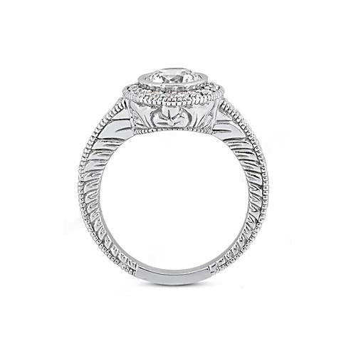 Anello Halo con diamante in stile antico. 1.35 carati. oro bianco 14K - harrychadent.it