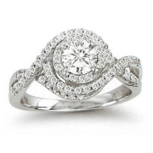 Anello Halo con diamante rotondo 2,25 carati con gambo intrecciato in oro bianco 14 carati Nuovo - harrychadent.it