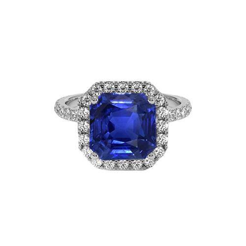 Anello Halo con diamante rotondo e zaffiro blu taglio Asscher 5.75 carati Nuovo - harrychadent.it