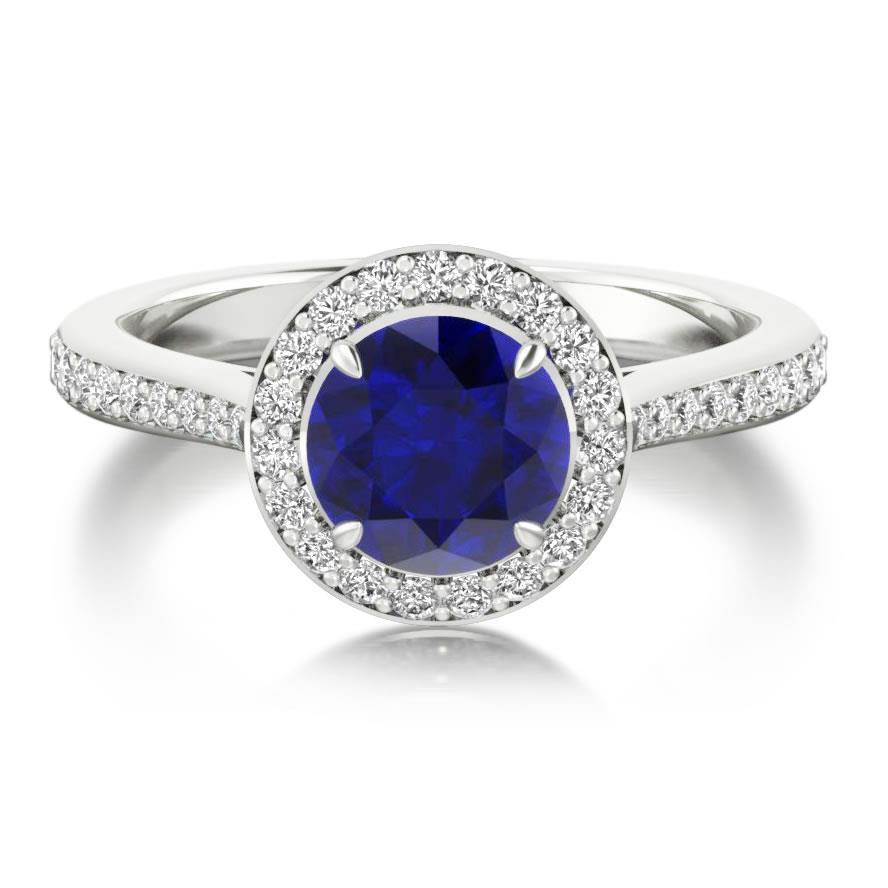 Anello rotondo con zaffiro di Ceylon Halo. anello con diamante da 2.85 ct. gioielli in oro bianco 14 carati - harrychadent.it