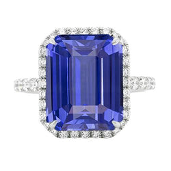 Anello Halo con diamante rotondo smeraldo zaffiro naturale 4.50 carati accentato