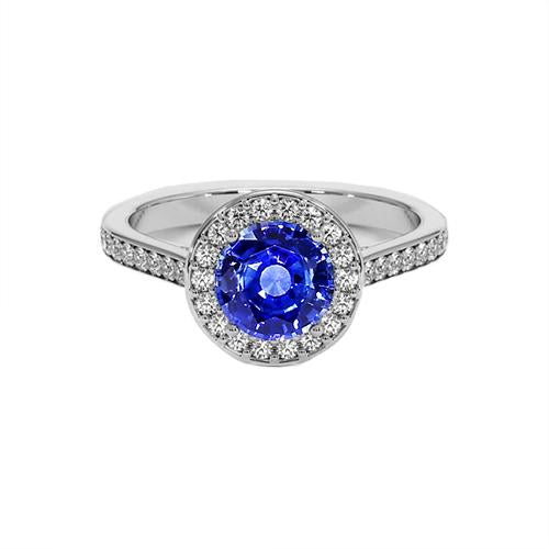 Anello Halo con diamante rotondo. zaffiro di Ceylon. 4 carati. accenti in oro bianco - harrychadent.it