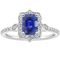 Anello Halo con diamante stile vintage zaffiro blu smeraldo 4 carati