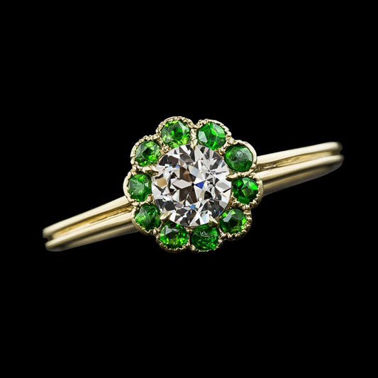 Anello Halo con diamante taglio vecchio rotondo e zaffiro verde 2.50 carati in oro 14K - harrychadent.it