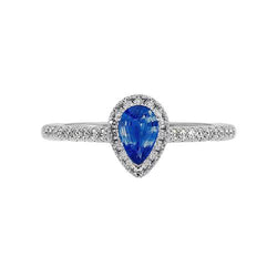 Anello Halo con diamante zaffiro blu pera 4.50 carati in oro genuino Nuovo